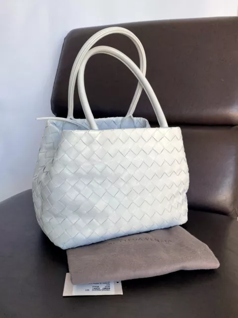 BOTTEGA VENETA White Leather Intrecciato Handbag Purse Shoulder Bag