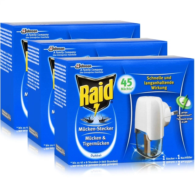 3x Raid Mücken Stecker inkl. Nachfüller für ca. 45 Nächte Mückenfrei
