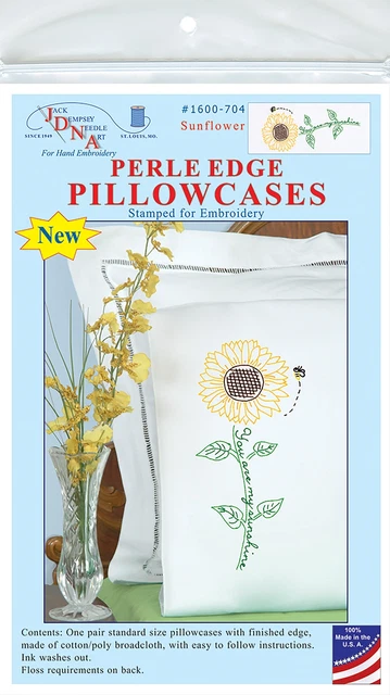 Fundas de almohada estampadas Jack Dempsey con borde de perla blanca 2/paquete-girasol -1600 704