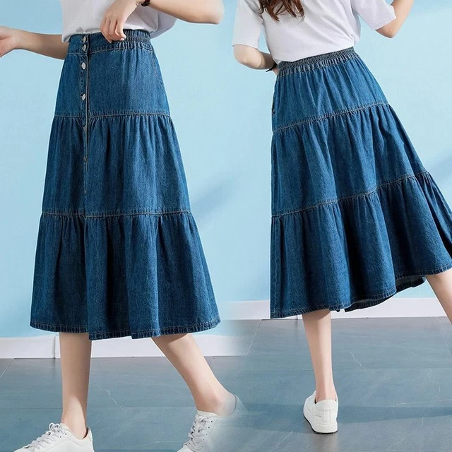 Denim Jeans Per Donna Marca Moda Mezza Lunghezza Torta Gonna Casual