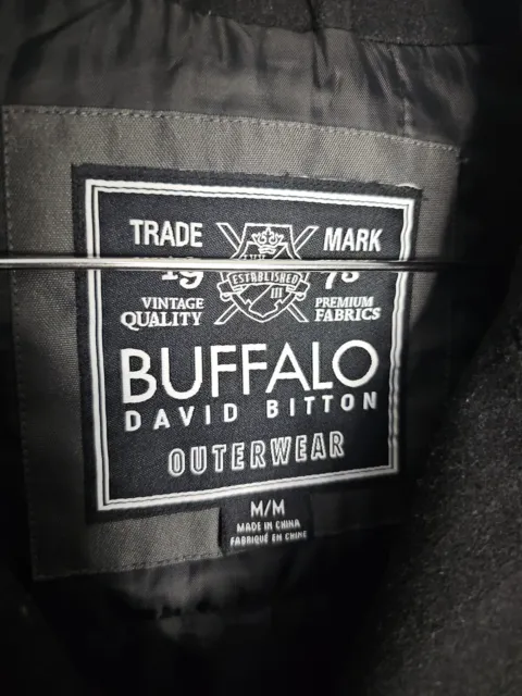 Buffalo David Bitton Wool Peacoat Mens Medium Black Double Breasted Pockets 2
