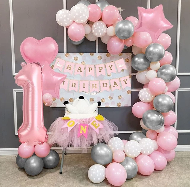 Arche De Ballons Anniversaire 1 An Fille - Rose - Décoration Fête