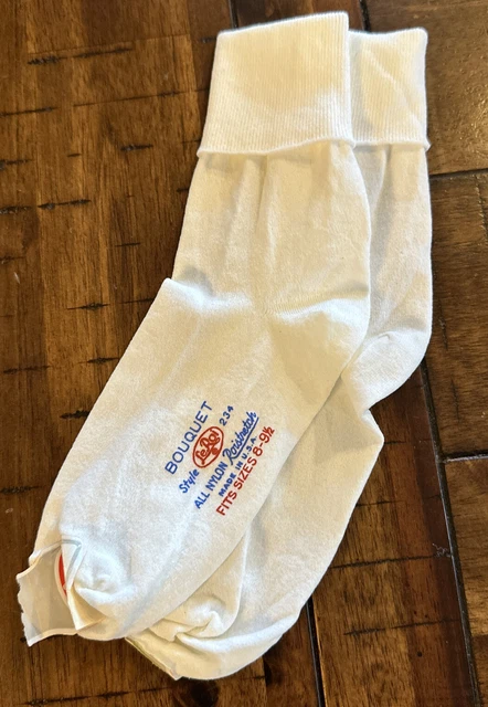 Vintage LeRoi NOS 50's Women White 100% Nylon BOBBY SOX Socks Sz 8-9.5 USA made