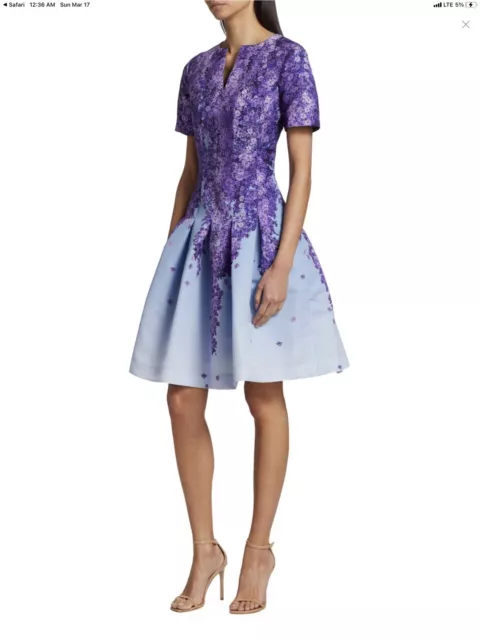 Oscar De La Renta Pleated Floral Faille Dress NWT Lilac Sz 8 $3490