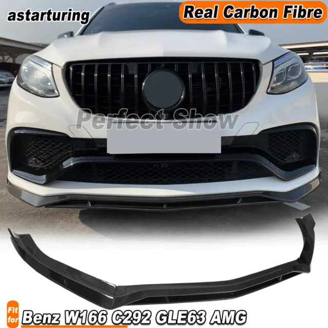 For Benz W166 C292 GLE63 AMG 2015-2018 REAL Carbon Front Bumper Lip Wing Spoiler