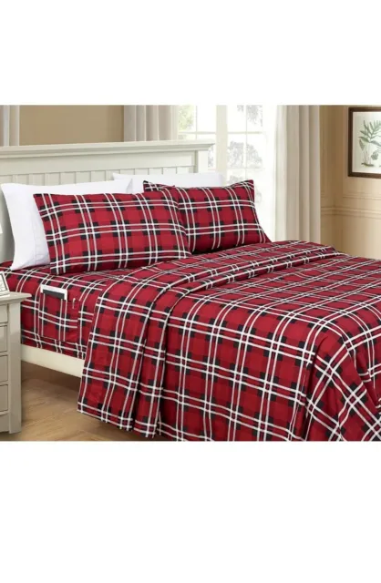 6 PC  Set Elegant Comfort Luxury Soft Bed Sheets Plaid Pattern 1500 Thread Count