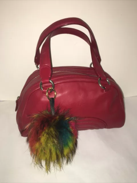 Tosca Blu Chili Red Leather Satchel zip Bowling Bag handbag purse Unique Shape