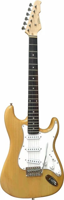 Guitare Electrique Strato Bois Naturel ~ Avec Vibrato Et Câble