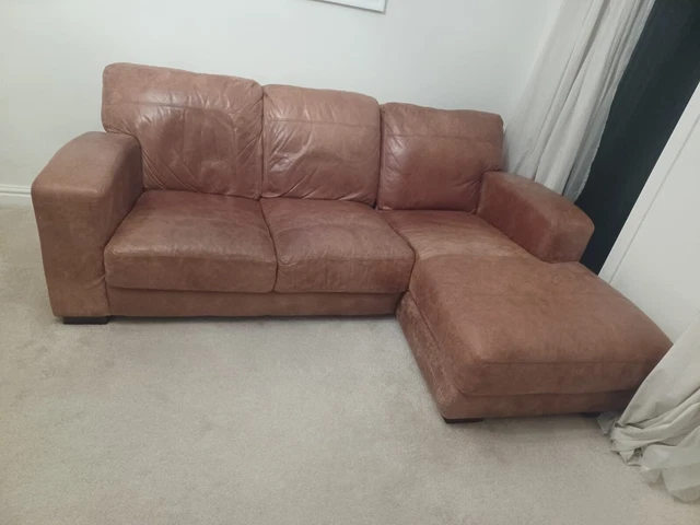 Large tan leather sofa