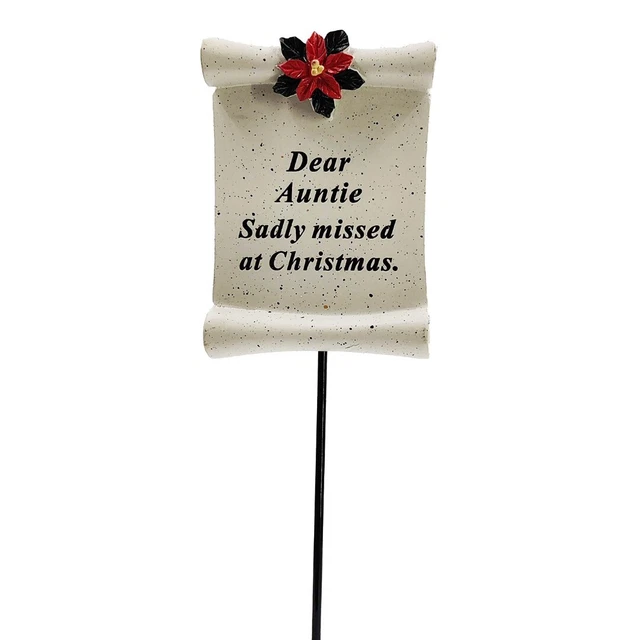 Auntie Christmas Xmas Poinsettia Flower Memorial Tribute Stick Graveside Plaque