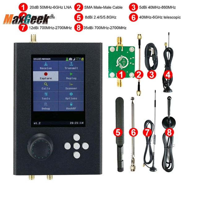 1MHz-6GHz SDR Radio Receiver+HackRF One R9 V1.8.x +PortaPack H2+Antennas+Shell