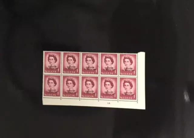 St. Lucia Scott's #214(F/VF blocks of 10) Red & Black Statehood Overprints, see