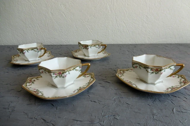 Quatre Tasses A Moka Cafe Porcelaine Anciennes Raynaud Limoges