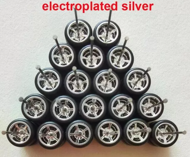 Hot Wheels 10 Sets NEW ElectroCHROME 5 Spoke Rims & Real Rider Rubber Tires 1/64