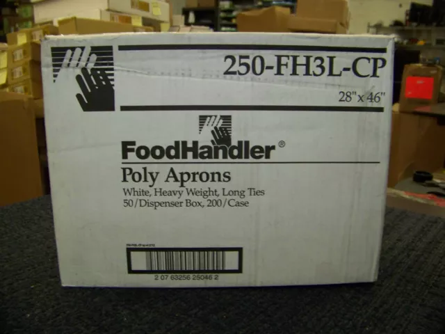 Foodhandler Poly Aprons White 28" X 46" Long Ties 200 ea. # 250-FH3L-CP