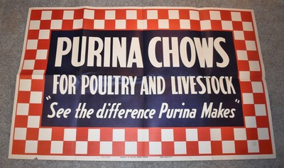 Vintage PURINA Chows Farm Poultry Livestock Dealer Feed Advertising Poster SIGN