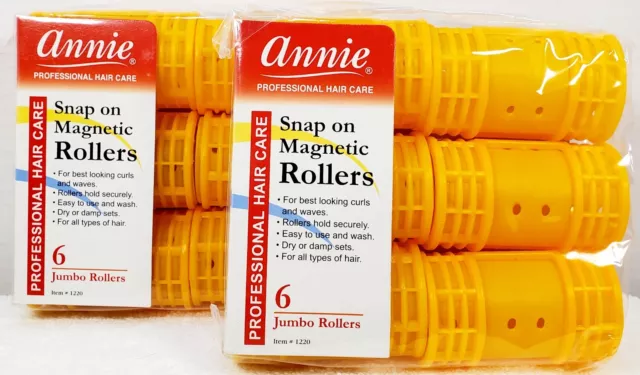 2 pack ANNIE 6CT SNAP ON JUMBO MAGNETIC ROLLERS ORANGE # 1220