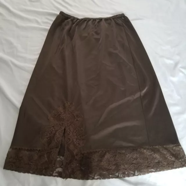 Vtg Kayser Womens Sz Small Black Nylon Floral Lace Slit Skirt Half Slip Mint!