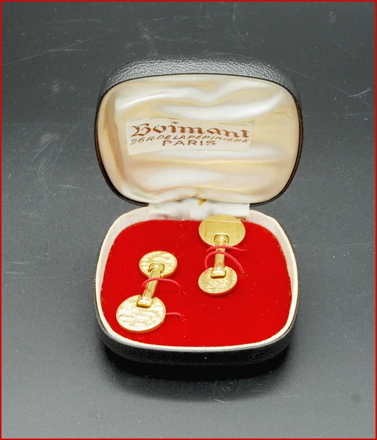 Boutons De Manchette Vintage Plaque Or Laminé - Poinçon S Et Couronne - Avec écrin Ancien