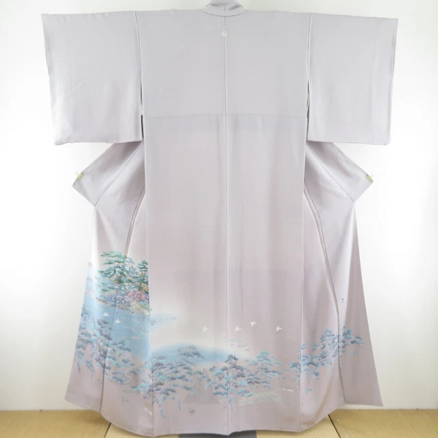 Coloured Tomesode Kimono Kaga Yuzen Silk Isao Kuroda Seaside Purple 61.8inch