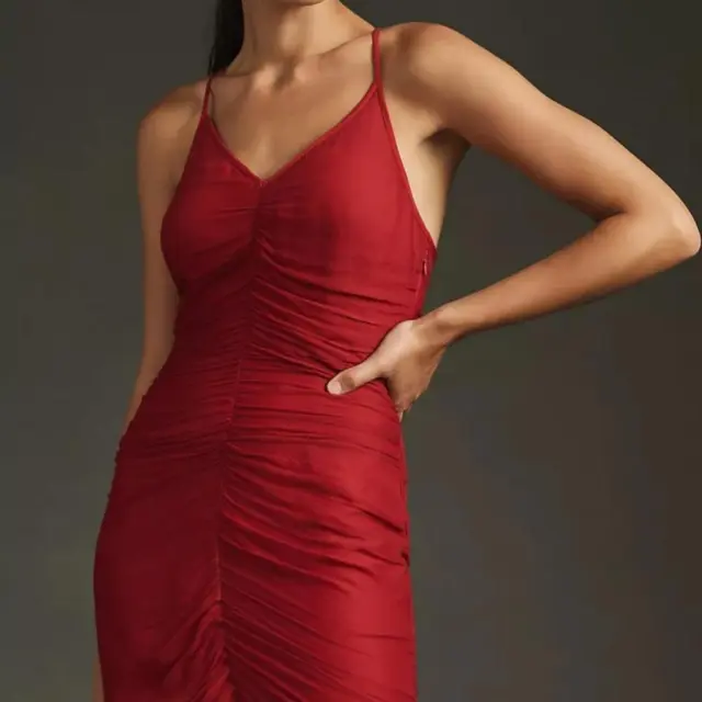 Anthropologie Vineet Bahl Large Red strappy Midi Cocktail Fringe Dress NWT