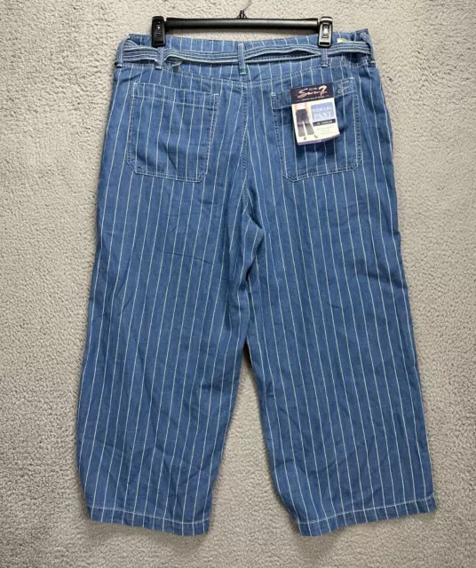 Seven7 Pants Womens 16 Blue Striped Wide Leg Belt Patch Hi-Rise Crop Pocket NEW 2