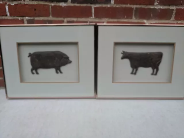 Mid Century Modern Harris G Strong Framed 3D Fine Art Cow & Pig Ceramic