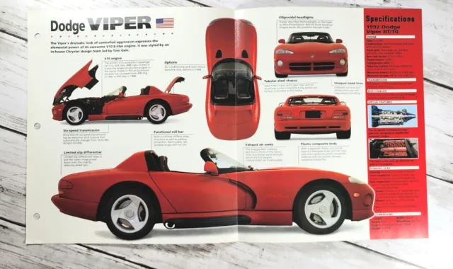 1991-1995 Dodge Viper RT/ 10 Spec Sheet Brochure Photo Poster Mopar GTS