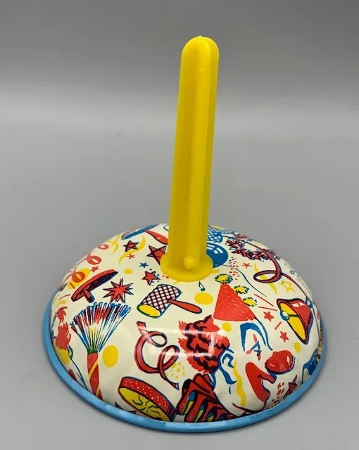Clown Metal Noise Maker New Years Stars Vintage Yellow Plastic Handle Party Cute