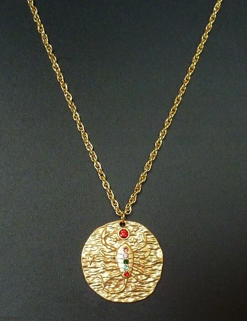 Collier Pendentif Vintage En Céramique Signé TH - Métal Argenté Et Cabochons Grenat - Occasion