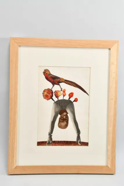 M57J07- Endre Balint (1914-1986) zugeschrieben Papier Collage mit Vogel auf Kind