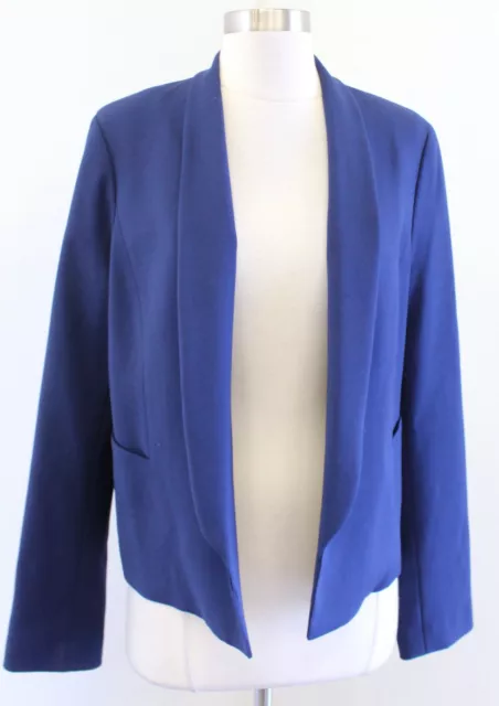 VINCE Womens Solid Navy Blue Drape Open Front Blazer Jacket Size 12 Wool Blend