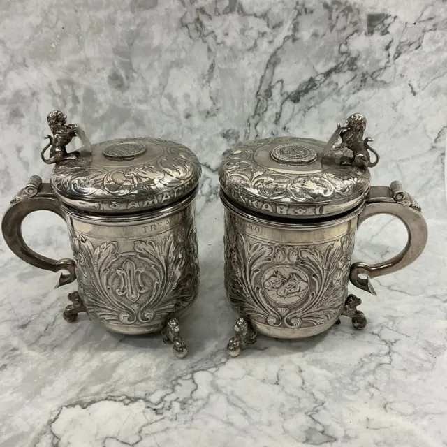 (2) AUG EHLERS Amager Trotting Co Grand Prix Danish Sterling Silver 925 Tankards