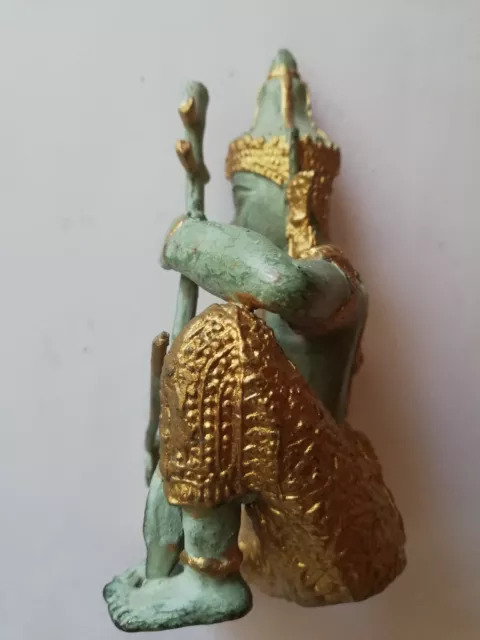 Bronze Skulptur Thai Tempel Musiker mit lang Geige, Thailand 1990er 13 cm 620 g 3