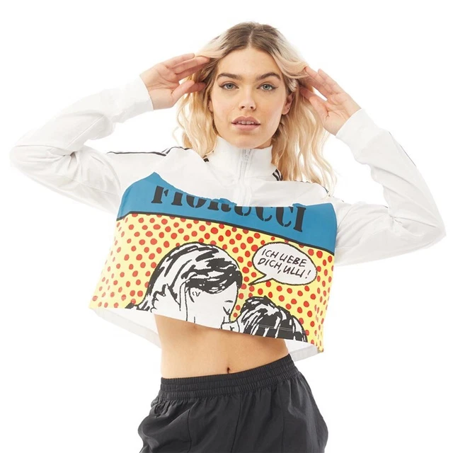 ADIDAS ORIGINALS FIORUCCI Womens Stripe Long Sleeve Zip Crop Top