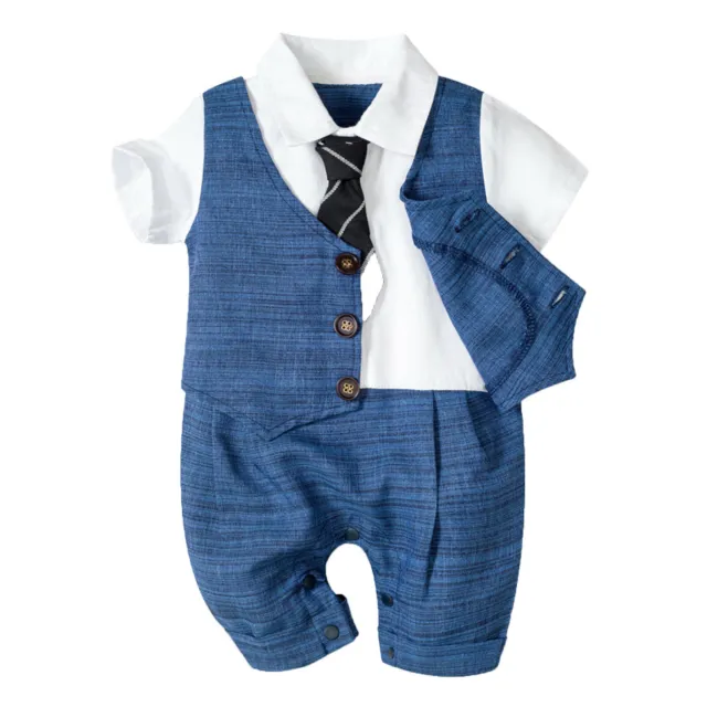 Newborn Infant Baby Boys Gentleman Jumpsuit Button Romper Formal Outfits Clothes 2