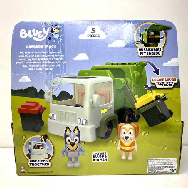 BLUEY GARBAGE TRUCK Playset Bluey & Bin Man Poseable Figures 5 Pieces
