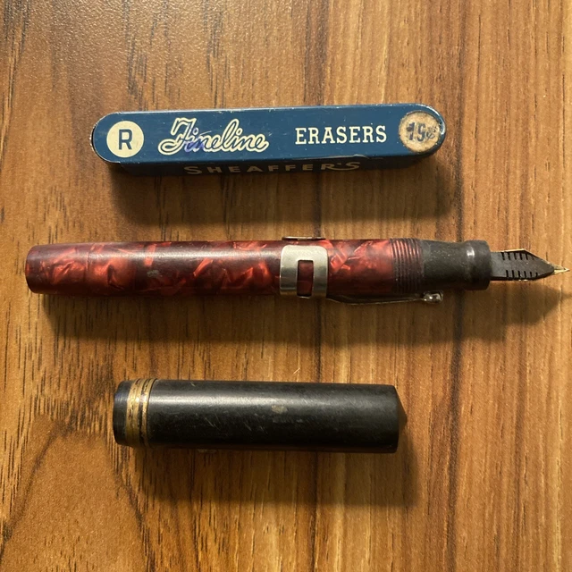 VINTAGE SHEAFFER'S FINELINE Erasers tin box and 5 erasers + Ackard
