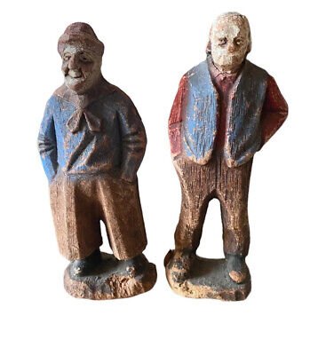 Vtg Syroco Clown Hobo Figurine Pair Wooden 1940s folk art Set Sailor