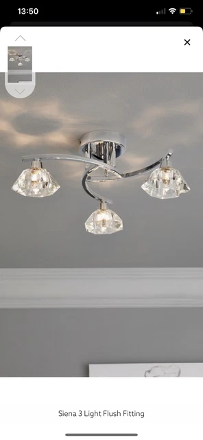 2 X PAIR NEXT Home Siena 3 light Fitting Ceiling Flush Silver