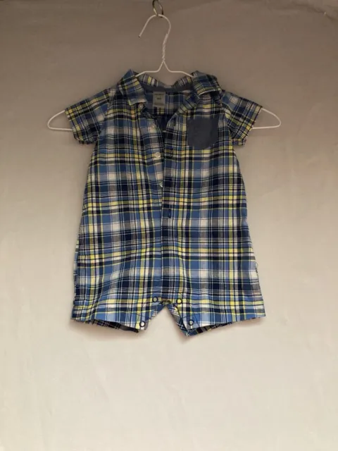 Carters Baby Boy Size 9M Romper Button Up Short Sleeve Collared Multicolor Plaid