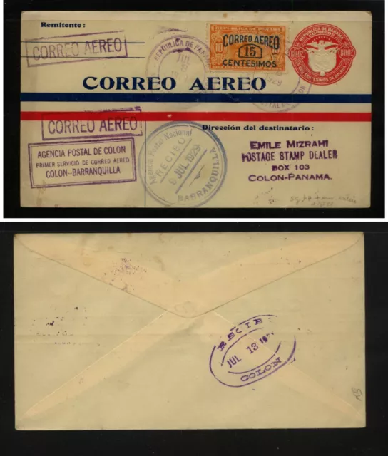 Panama  Colon-Barranquilla  first flight cover to stamp dealer 1929      KEL1202