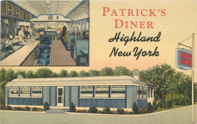 Postcard 1930s New York Highland Patrick's Diner interior occupation 23-12236