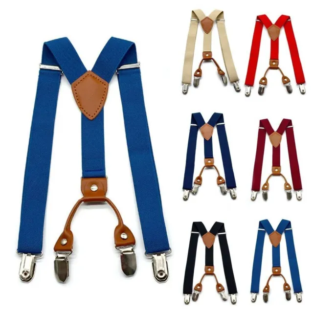 Wide Suspenders With 4 Strong Clips White Black Beige for Boys Girls Children