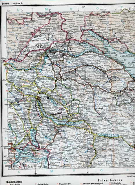 Zürich Luzern Bodensee Winterthur 1905 orig Eisenb.-Atlaskarte Zug Rigi Schwyz