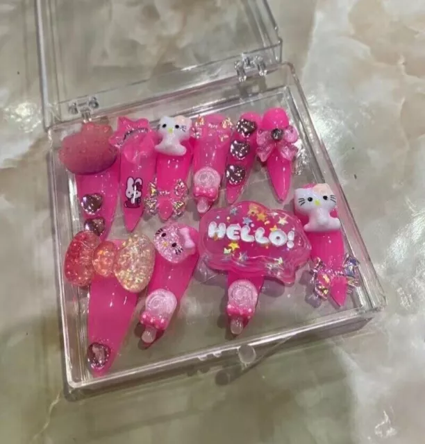 Hi hello kitty pink acrylic Press On Nails manicure instant faux nails