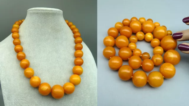 SSCD antique real Baltic Amber big Beads Ø 24mm Butterscotch Bernstein Kette 85g