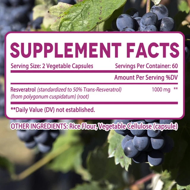 RESVERATROL MAXIMUM 1000 MG Strength Natural AntiAging Antioxidant