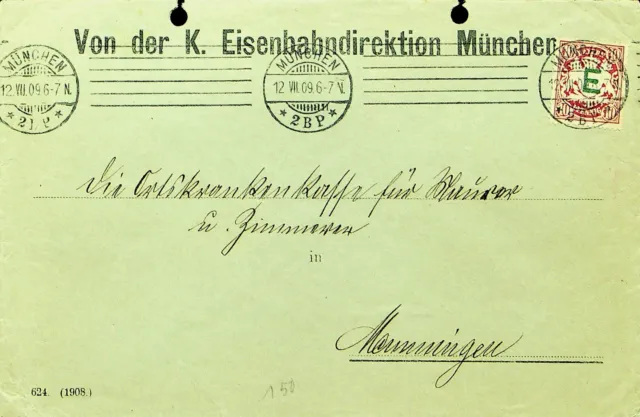Sephil Deutschland Bayern 1909 " E " Ovpt 5pf auf Brief Von München Sich