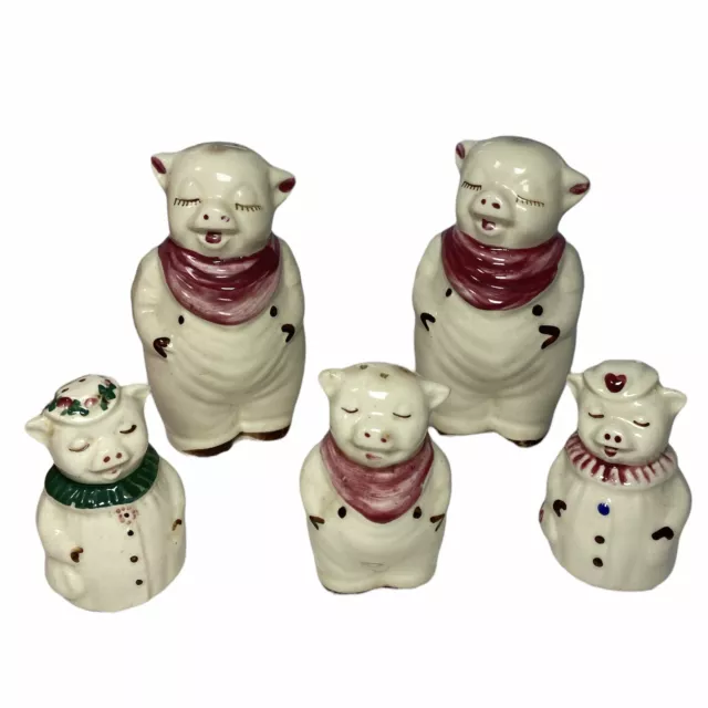 Vintage Shawnee Pottery Pig Salt & Pepper Shakers Lot of 5 - Winnie Smiley USA